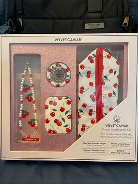 Velvet Caviar Cherries - Phone Accessory Set - Red & White